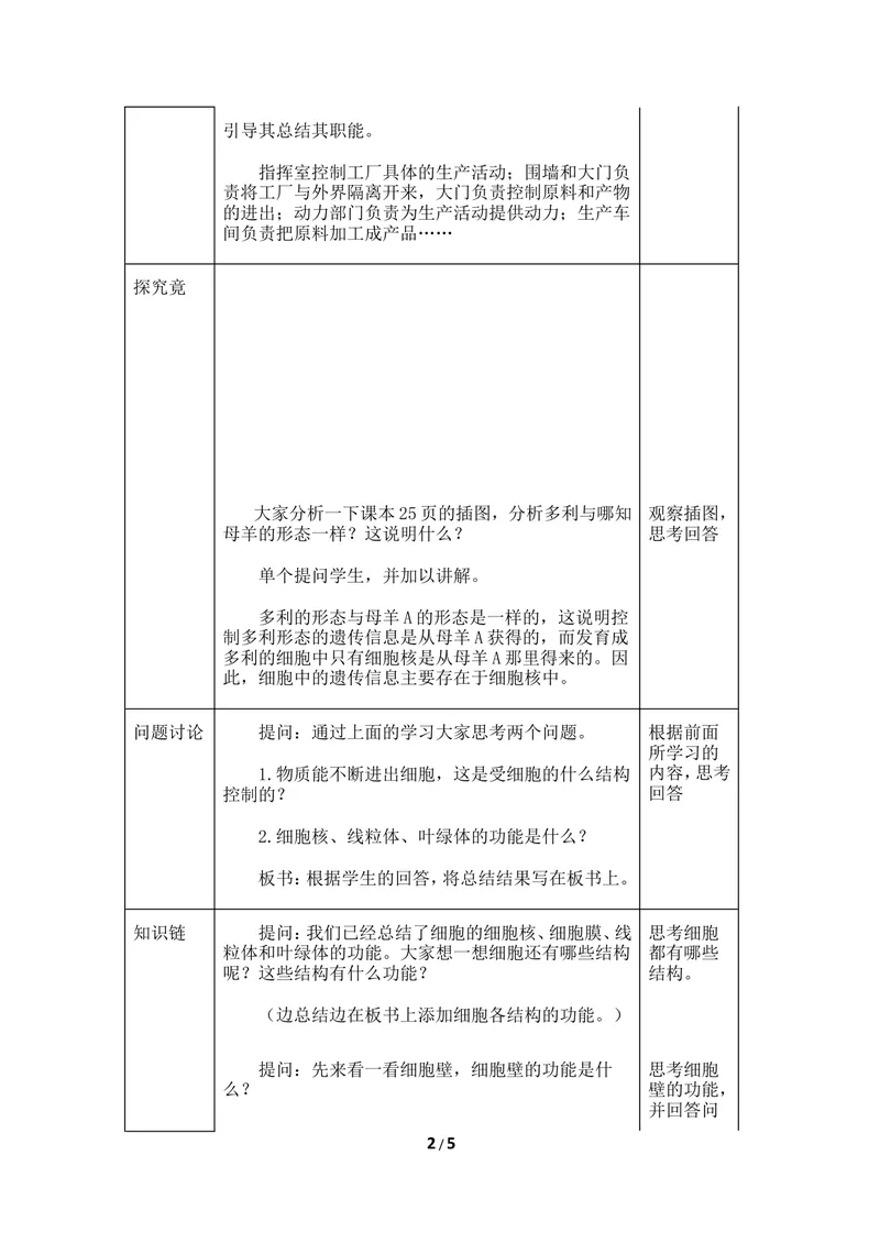 《《细胞》第二课时教案_初中全科目同步习题+精品试卷（7-9年级）_25秋初中生物《同步习题+精品试卷》_初中生物试卷（冀少版）_《同步练习+教案学案》_七年级上册_当前课程：第一节细胞》第2页预览