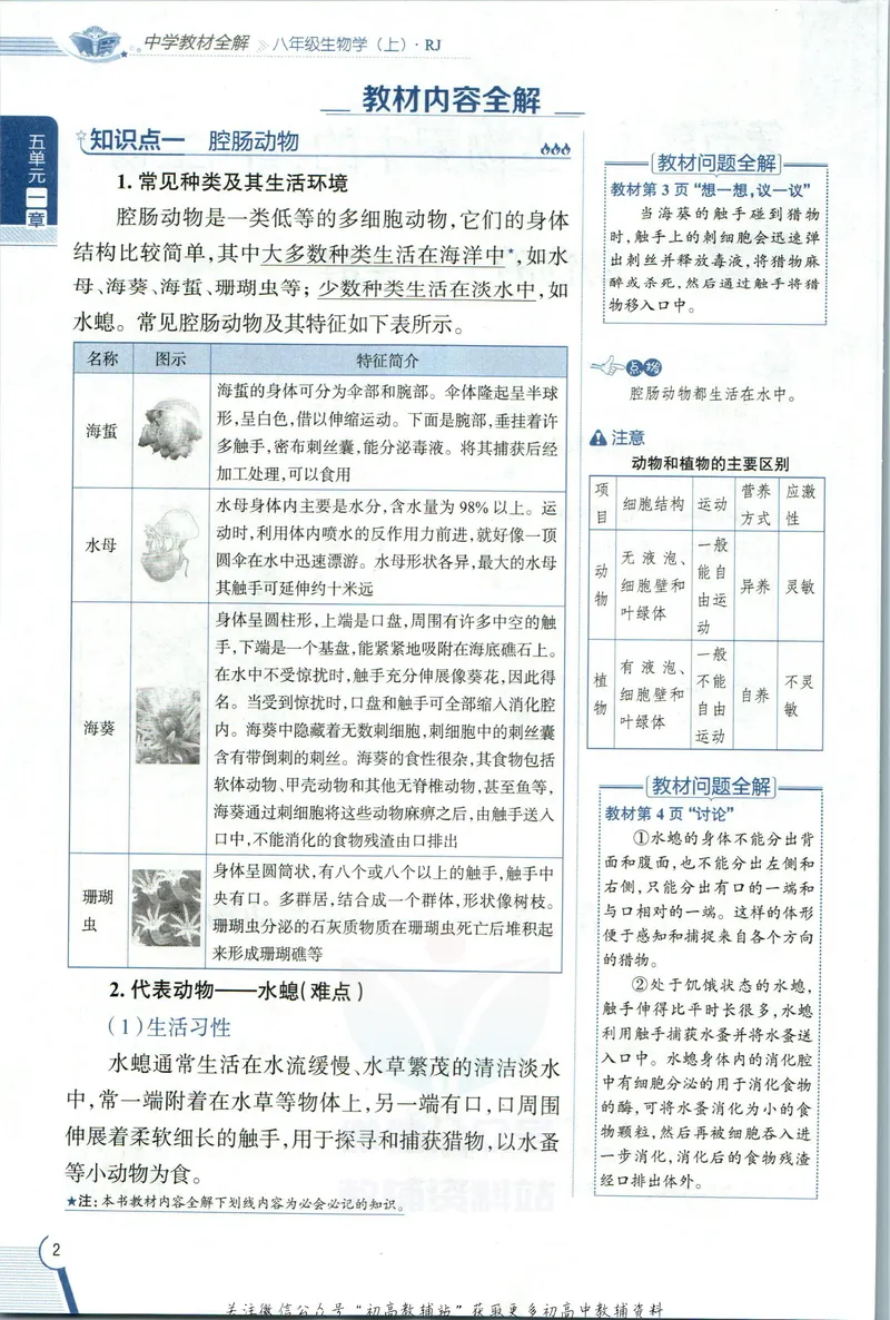《中学教材全解八年级上册生物人教版_初中《教材全解》7-9年级上下册_初中生物《中学教材全解》7-8年级上下册》第10页预览