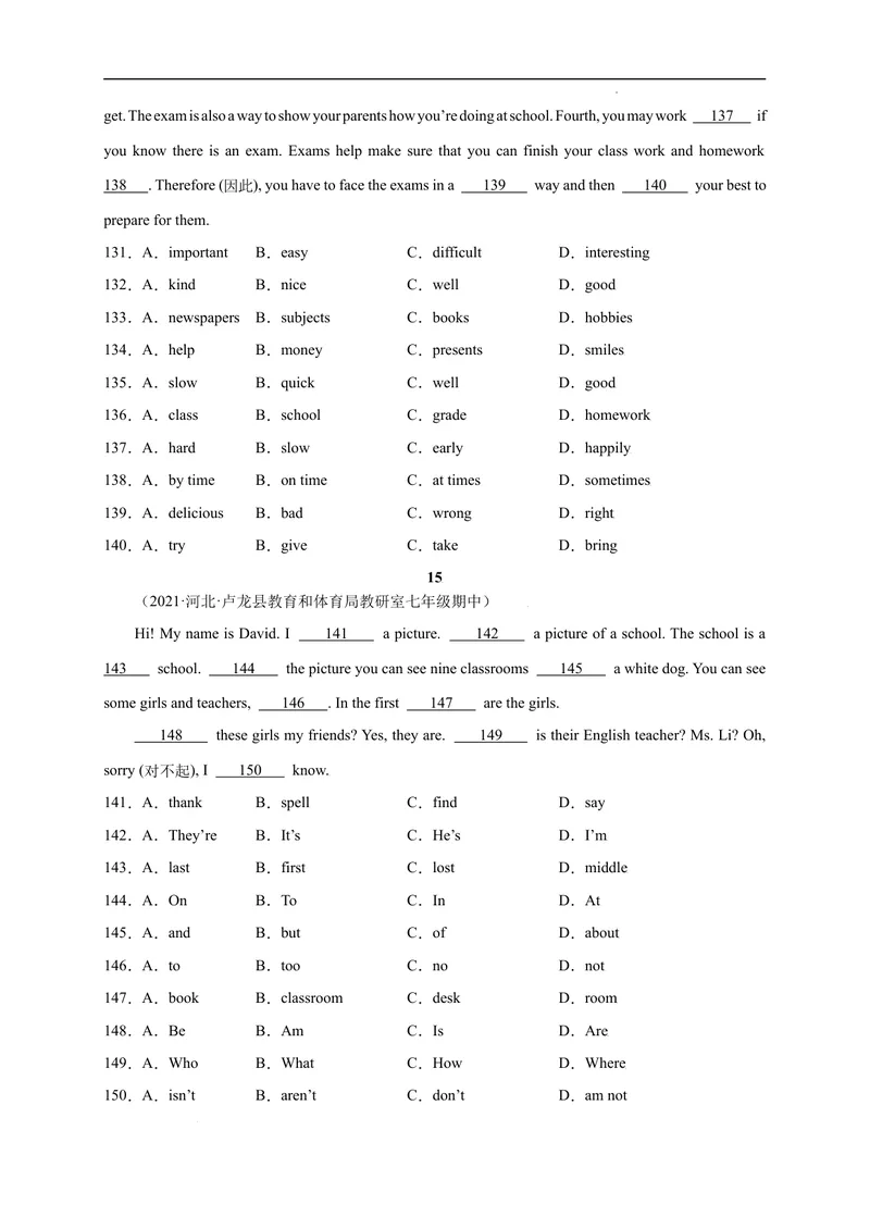 《专题07完形填空精练精析20篇_初中全科目同步习题+精品试卷（7-9年级）_25秋初中英语《同步习题+精品试卷》_初中英语（沪教牛津版）试卷_七年级上册_期末复习挑战满分百题斩》第10页预览