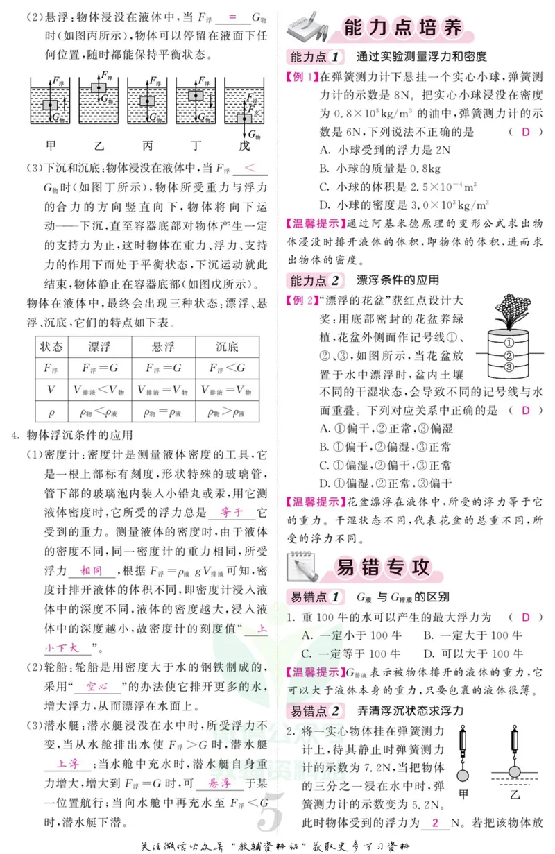 《《课堂内外》八年级上册科学浙教版小册子教师用书_初中全科目同步习题+精品试卷（7-9年级）_25秋初中科学《同步习题+精品试卷》_《课堂内外》》第7页预览