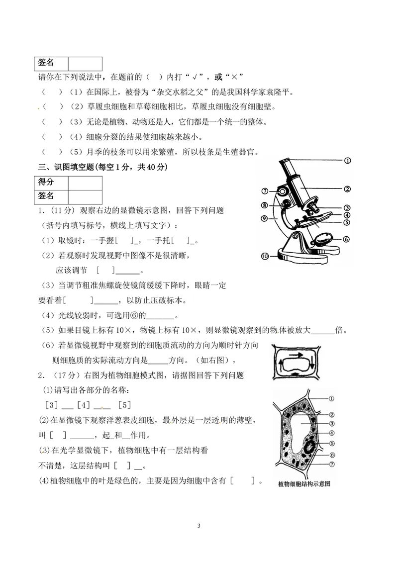 《七年级上期末生物试卷——15_初中全科目同步习题+精品试卷（7-9年级）_25秋初中生物《同步习题+精品试卷》_初中生物试卷（人教版）_《期末试卷》》第3页预览