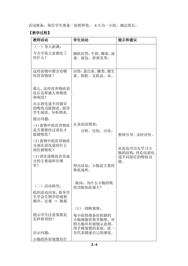 《《营养物质的吸收和利用》教案_初中全科目同步习题+精品试卷（7-9年级）_25秋初中生物《同步习题+精品试卷》_初中生物试卷（冀少版）_《同步练习+教案学案》_七年级下册》第2页预览