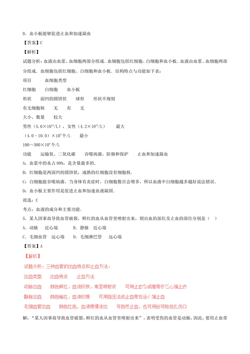 《人体内的物质运输_初中全科目同步习题+精品试卷（7-9年级）_25秋初中生物《同步习题+精品试卷》_初中生物试卷（北师大）_《单元试卷》_单元试卷7B_第四章人体内物质的运输_单元检测》第3页预览