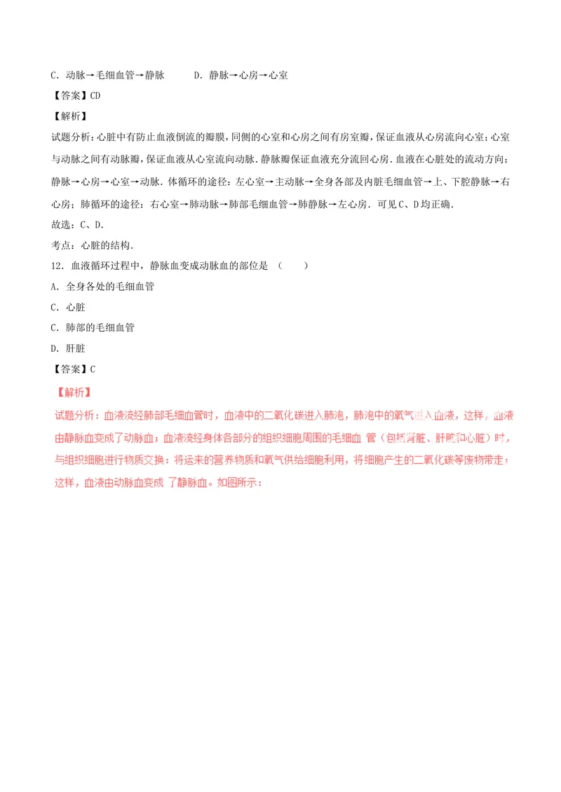 《人体内的物质运输_初中全科目同步习题+精品试卷（7-9年级）_25秋初中生物《同步习题+精品试卷》_初中生物试卷（北师大）_《单元试卷》_单元试卷7B_第四章人体内物质的运输_单元检测》第7页预览
