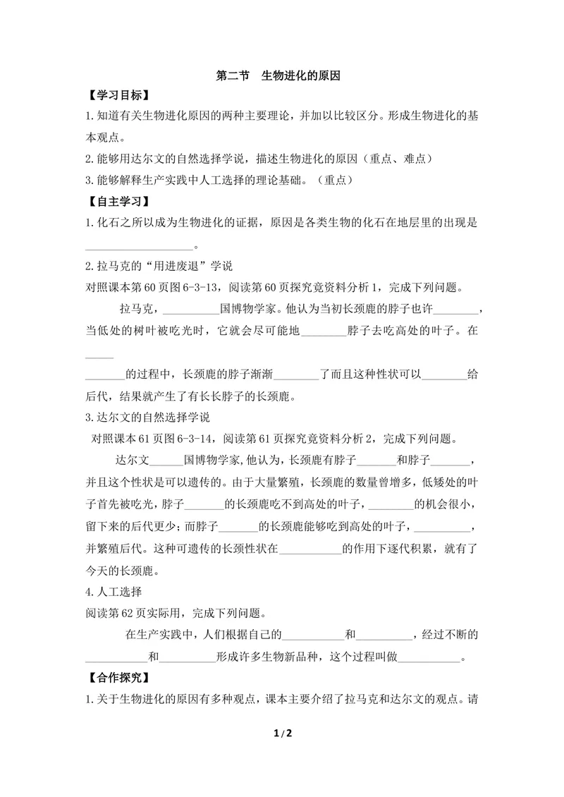《《生物进化的原因》导学案_初中全科目同步习题+精品试卷（7-9年级）_25秋初中生物《同步习题+精品试卷》_初中生物试卷（冀少版）_《同步练习+教案学案》_八年级下册》第1页预览