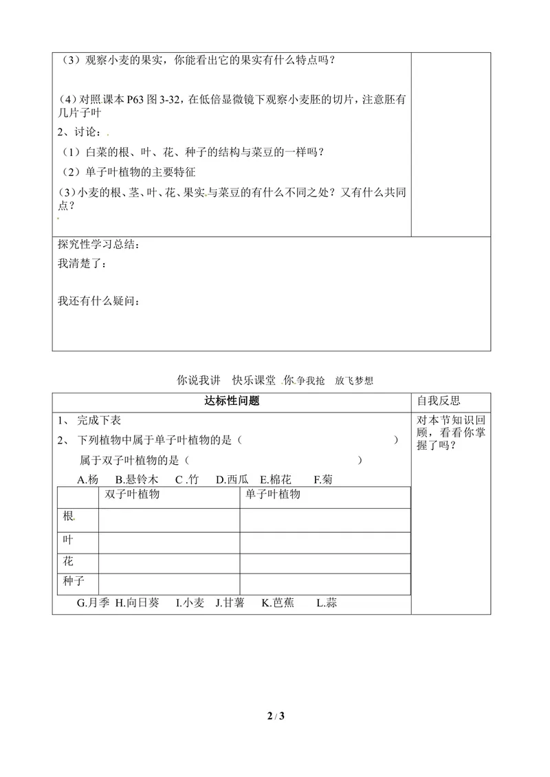 《《被子植物》第二课时导学案_初中全科目同步习题+精品试卷（7-9年级）_25秋初中生物《同步习题+精品试卷》_初中生物试卷（冀少版）_《同步练习+教案学案》_七年级上册》第2页预览