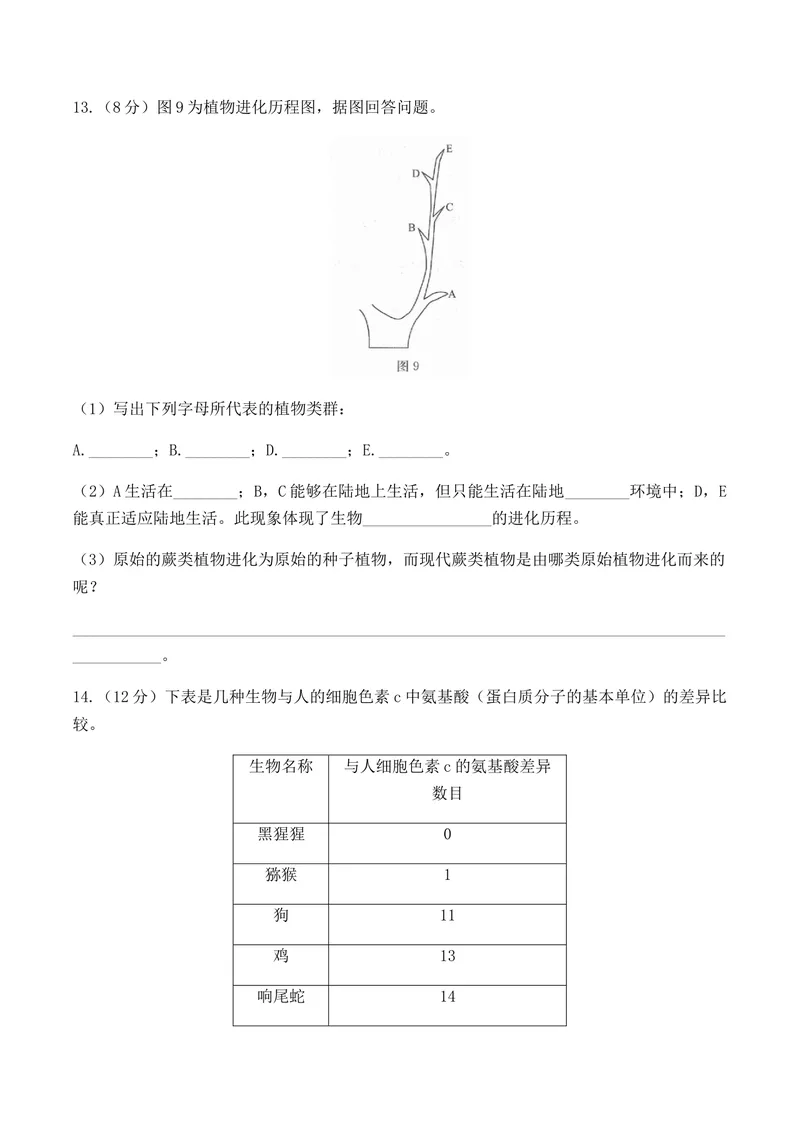 《初中生物人教版八年级下册第七单元第三章生命的起源与生物的进化综合测试_初中全科目同步习题+精品试卷（7-9年级）_25秋初中生物《同步习题+精品试卷》_初中生物试卷（北师大）》第5页预览
