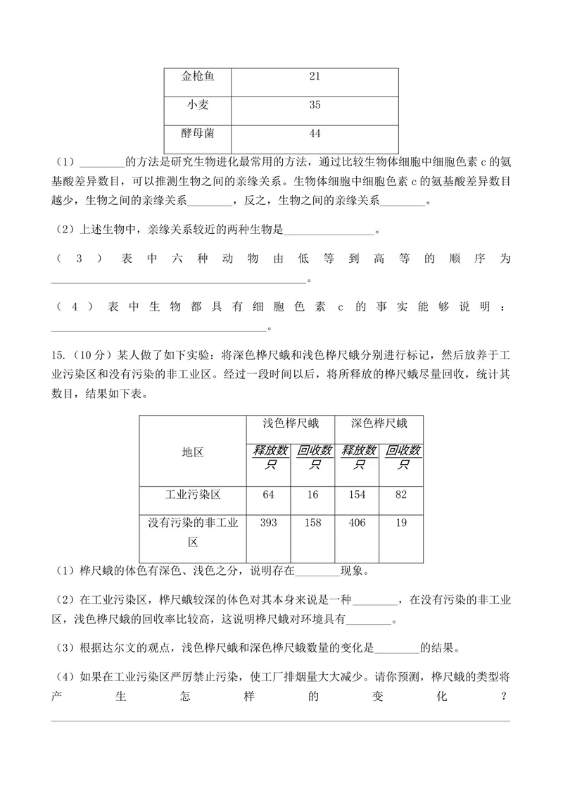 《初中生物人教版八年级下册第七单元第三章生命的起源与生物的进化综合测试_初中全科目同步习题+精品试卷（7-9年级）_25秋初中生物《同步习题+精品试卷》_初中生物试卷（北师大）》第6页预览