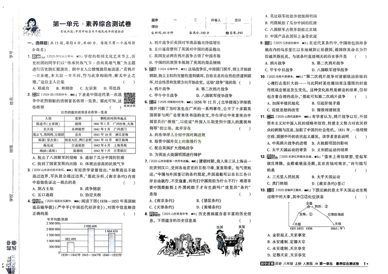 《历史8年级上册_25秋《53同步》初中系列_202653同步试卷八上小四门》第8页预览
