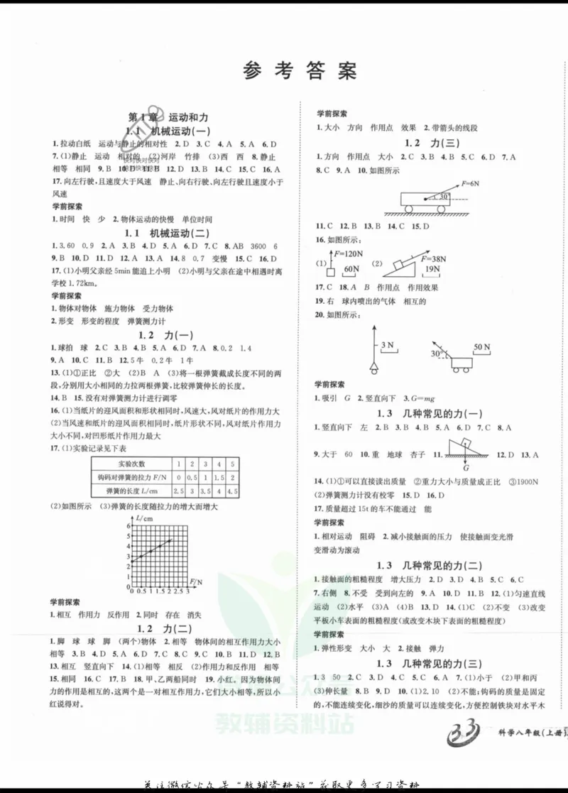 《名师金典八年级上册科学华师版参考答案_初中全科目同步习题+精品试卷（7-9年级）_25秋初中科学《同步习题+精品试卷》_《名师金典》》第1页预览
