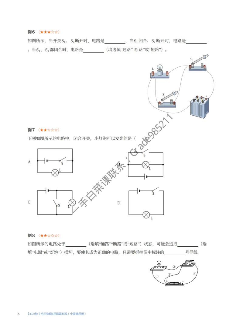 《2025秋初三物理S易错题专项1-7讲（全国通用版）_26初三网课_2026初三物理谭清军_2025初三秋上自然科学自主学习·TY·S-谭清军》第6页预览