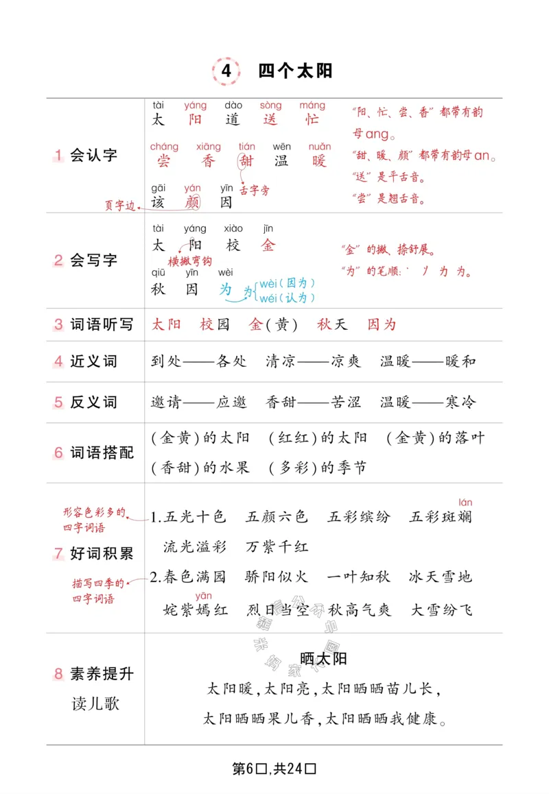 《044.一年级下册语文状元语文笔记（背记清单）_小学1-6年级全科全套_1-6年级全科下册_一年级_其他补充资料_语文资料》第6页预览