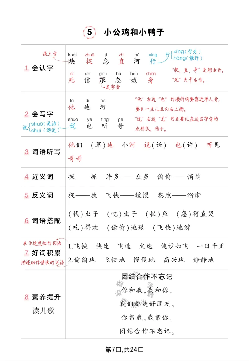 《044.一年级下册语文状元语文笔记（背记清单）_小学1-6年级全科全套_1-6年级全科下册_一年级_其他补充资料_语文资料》第7页预览