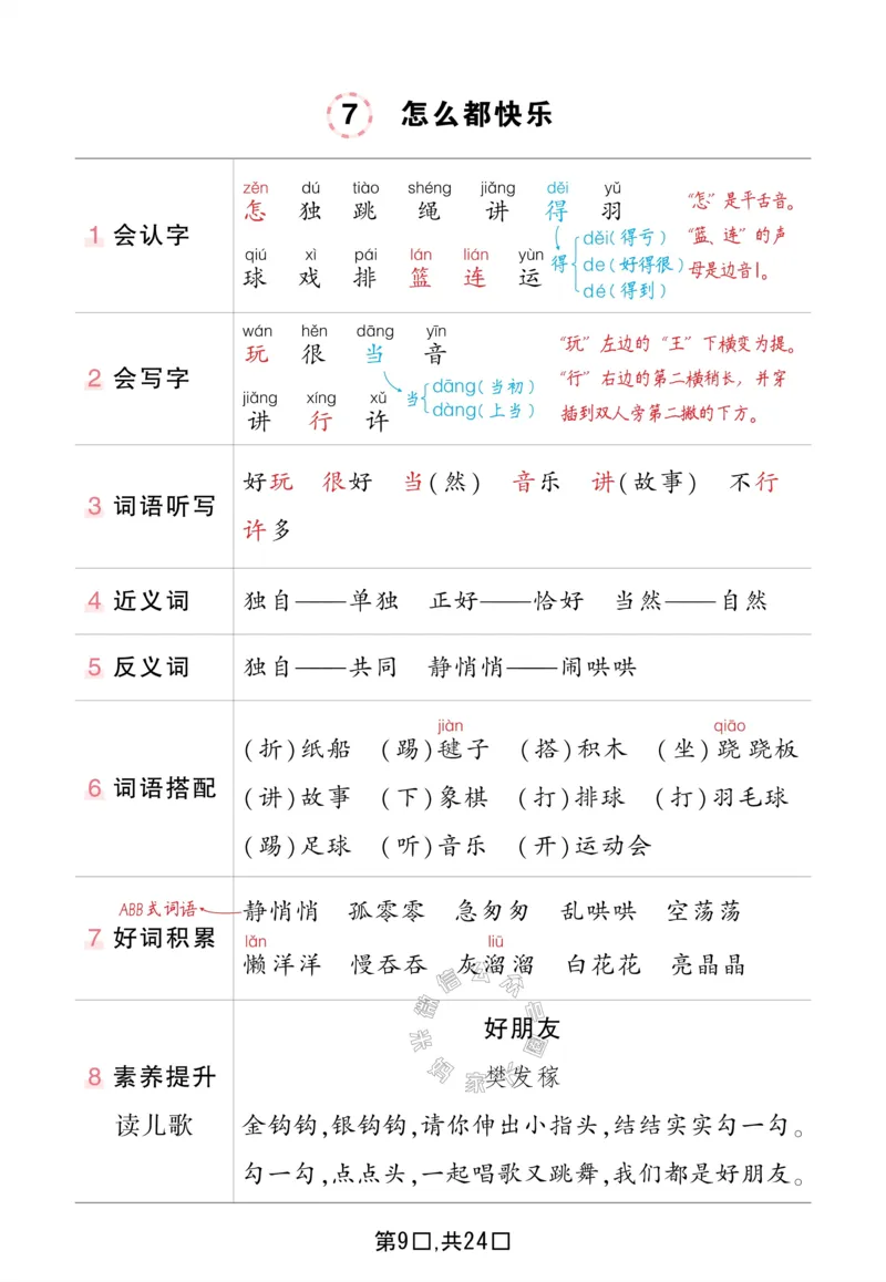 《044.一年级下册语文状元语文笔记（背记清单）_小学1-6年级全科全套_1-6年级全科下册_一年级_其他补充资料_语文资料》第9页预览