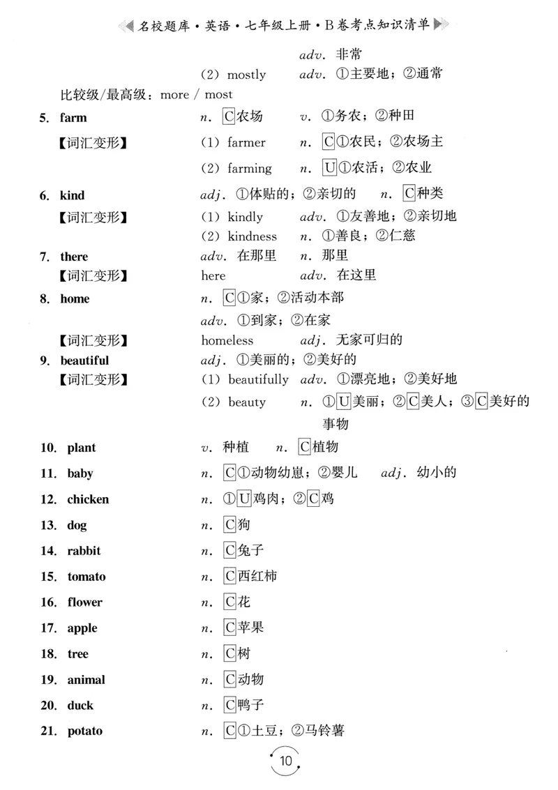 《名校题库-英语-7上B卷考点知识清单_初中全科目同步习题+精品试卷（7-9年级）_25秋初中英语《同步习题+精品试卷》_初中英语（人教版）试卷_初中英语7-9年级上册_《名校题库》25秋》第10页预览
