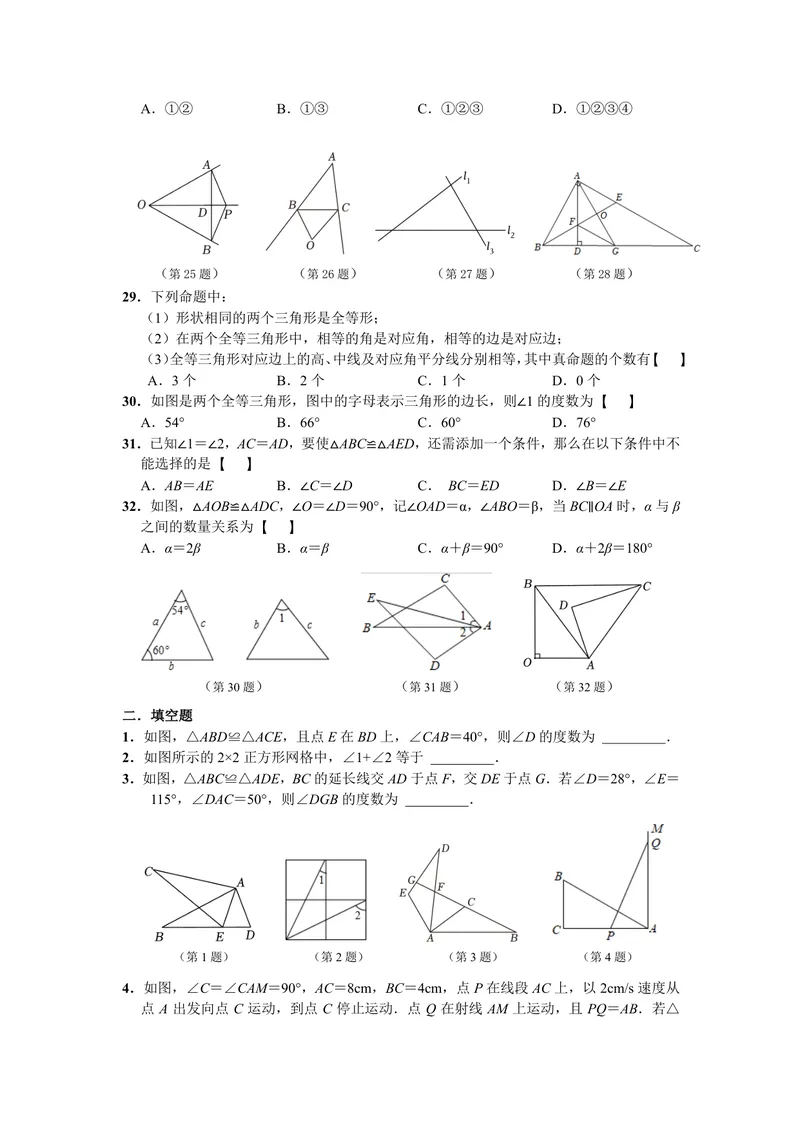 《初中数学八年级上册第12单元全等三角形题库_0作业_初中全科目同步习题+精品试卷（7-9年级）_25秋初中数学《同步习题+精品试卷》_初中数学苏科版试卷_《优秀作业单》_八年级》第4页预览