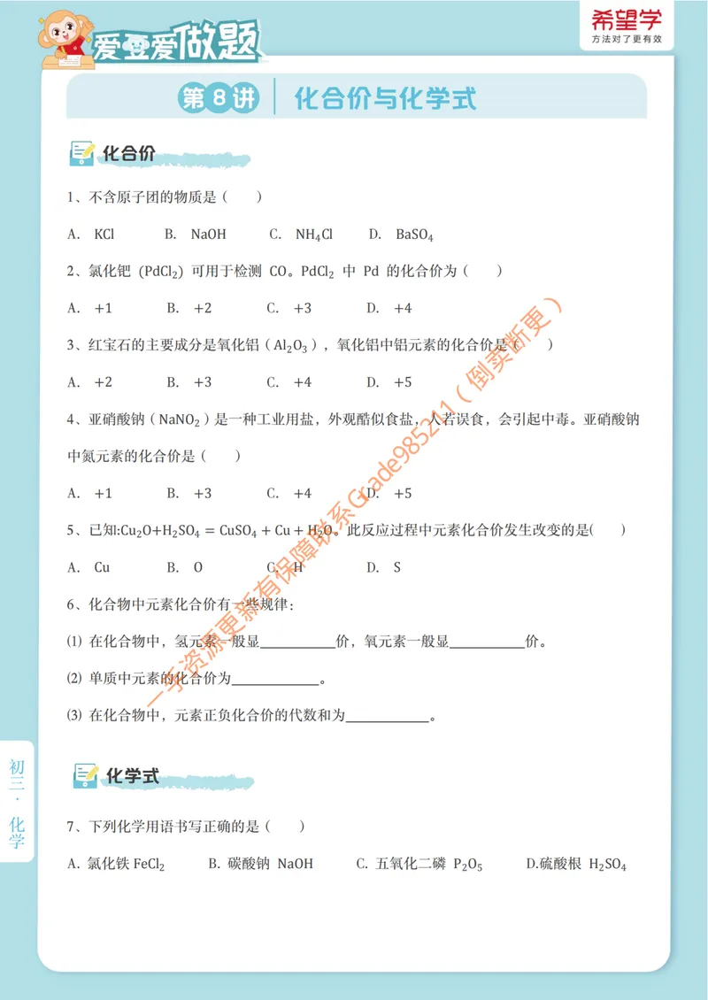 《爱豆爱做题第8讲-化合价与化学式_26初三网课_2026初三化学陈潭飞_初三化学科学思维培训班(秋上·全国版·S)_10.重金取名必修课》第1页预览