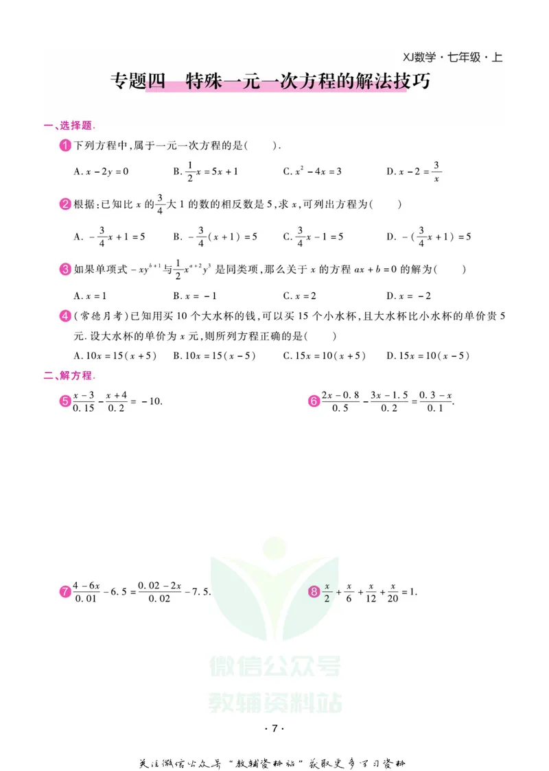 《名师练+考七年级上册数学湘教版专题巩固特训_初中全科目同步习题+精品试卷（7-9年级）_25秋初中数学《同步习题+精品试卷》_初中数学湘教版试卷_《名师练加考》》第8页预览