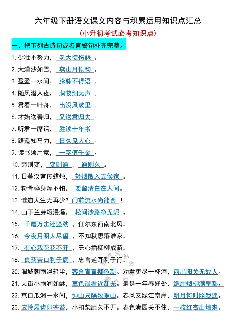 《036.六年级下册语文(小升初)期末必考知识点_小学1-6年级全科全套_1-6年级全科下册_六年级_其他补充资料_语文资料》第1页预览