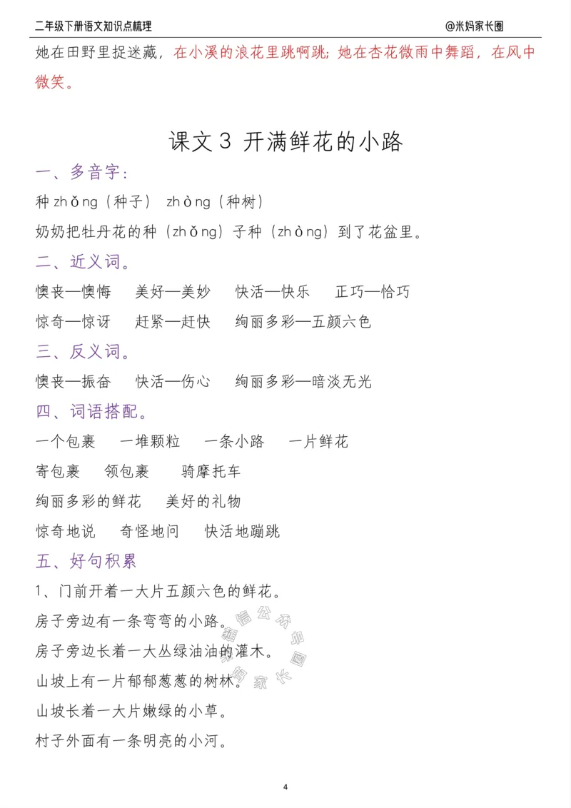 《037.24春二年级语文下册每课知识点梳理公众号：米妈家长圈_小学1-6年级全科全套_1-6年级全科下册_二年级_其他补充资料_语文资料》第4页预览