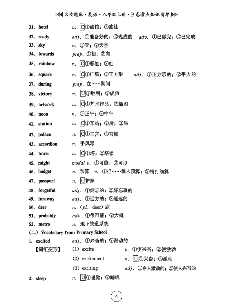 《名校题库-英语-8上B卷考点知识清单_初中全科目同步习题+精品试卷（7-9年级）_25秋初中英语《同步习题+精品试卷》_初中英语（人教版）试卷_初中英语7-9年级上册_《名校题库》25秋》第4页预览