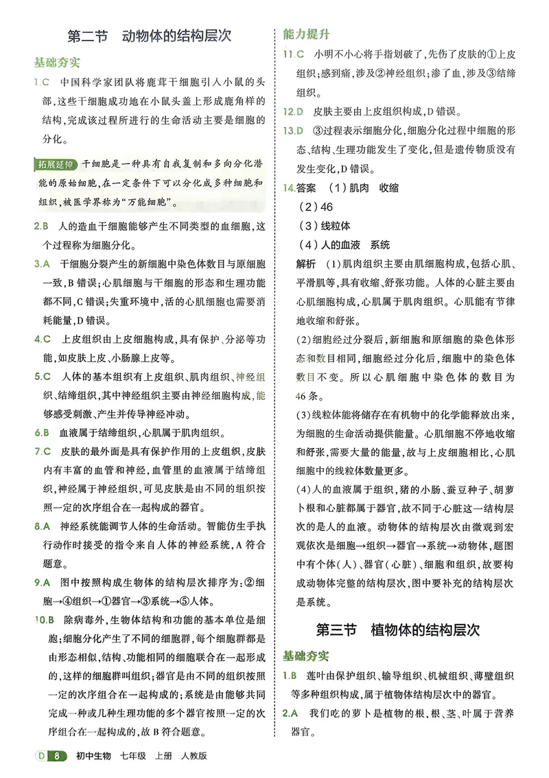 《2026《初中53同步》生物七上解析册_25秋《53同步》初中系列_26版《53同步》七上各科_2026五三同步七上生物》第10页预览