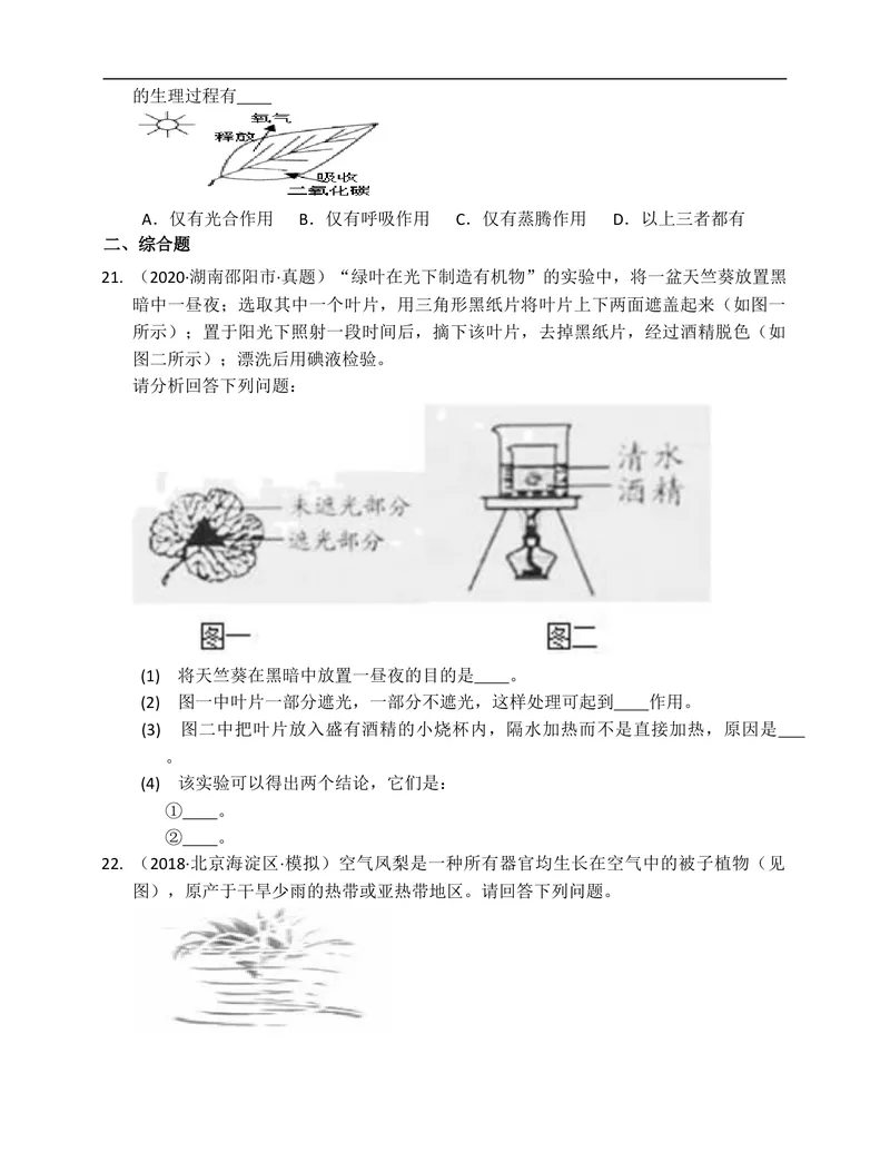 《北师大版七年级生物上册单元练习第5章绿色开花植物的生活方式(附解析）_初中全科目同步习题+精品试卷（7-9年级）_25秋初中生物《同步习题+精品试卷》_初中生物试卷（北师大）》第4页预览