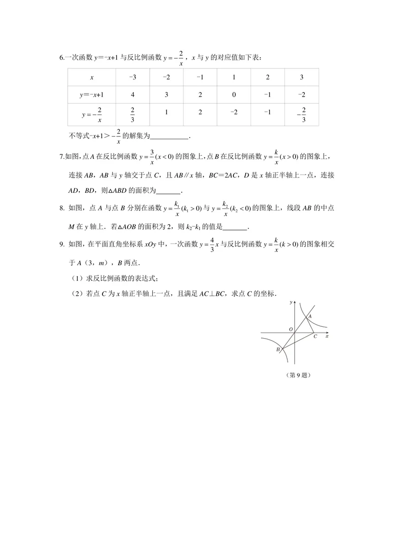 《初中数学+八年级下册+第11章反比例函数+第4课时反比例函数图像与性质（3）作业_0作业_初中全科目同步习题+精品试卷（7-9年级）_25秋初中数学《同步习题+精品试卷》_初中数学苏科版试卷》第2页预览