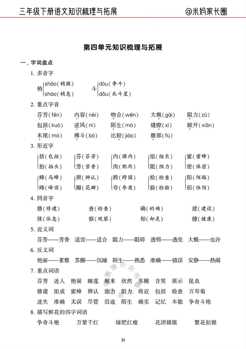 《040.24春三年级语文下册知识梳理与拓展公众号：米妈家长圈_小学1-6年级全科全套_1-6年级全科下册_三年级_其他补充资料_语文资料》第10页预览