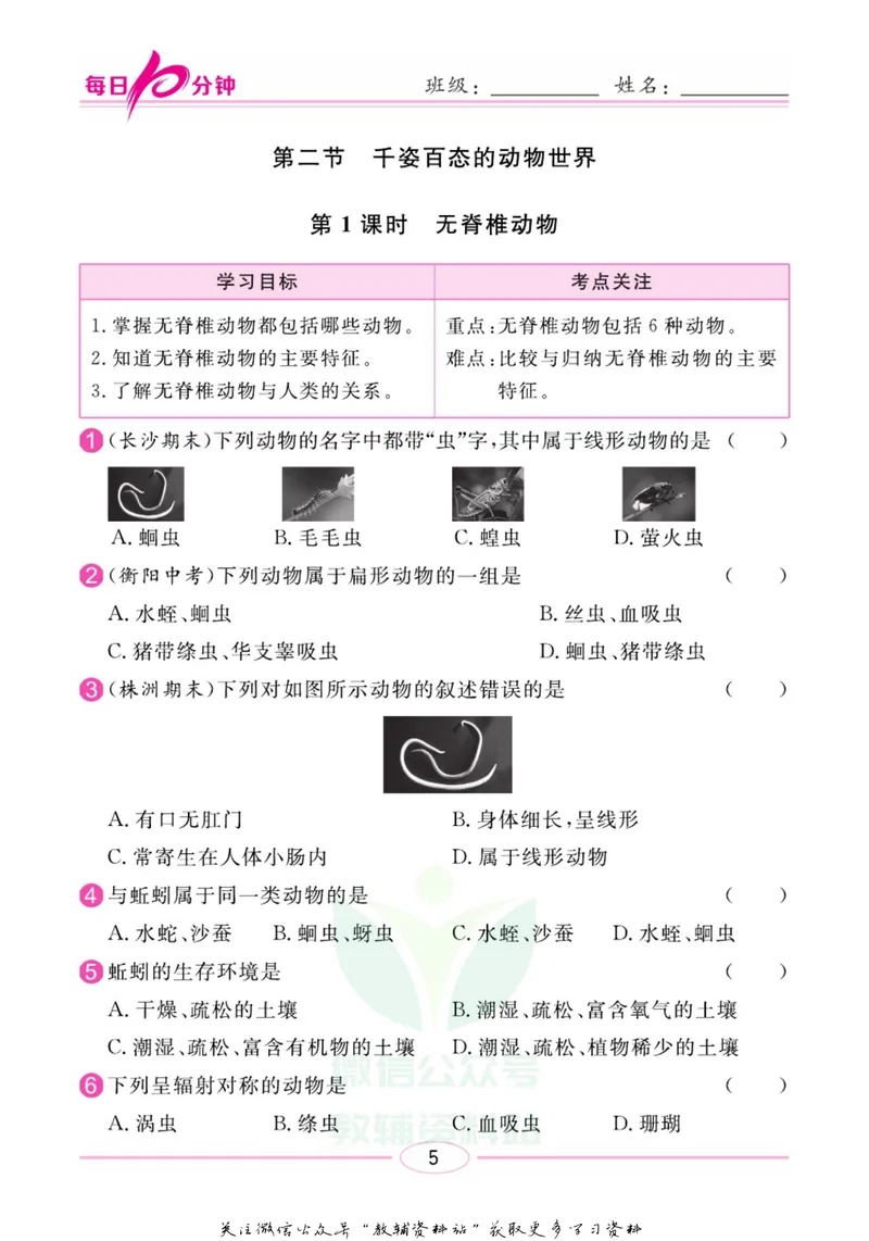 《名师练+考八年级上册生物苏教版每日十分钟_初中全科目同步习题+精品试卷（7-9年级）_25秋初中生物《同步习题+精品试卷》_初中生物试卷（苏教版）》第8页预览