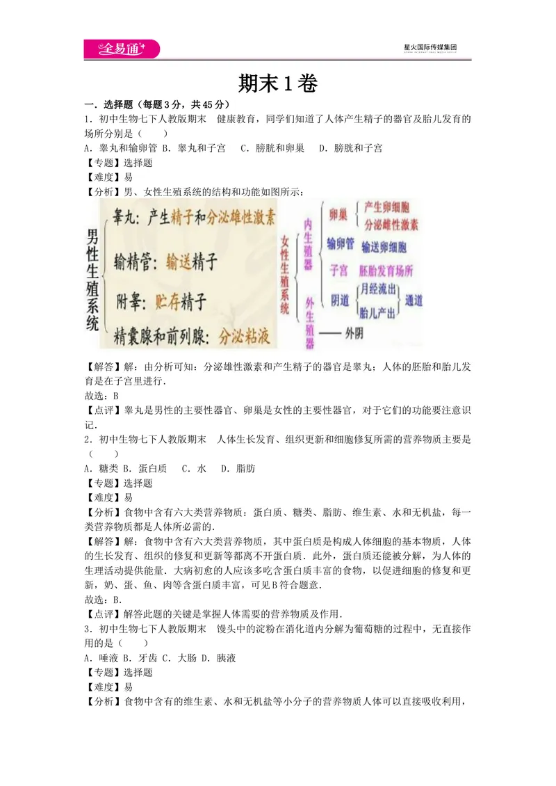 《期末1卷_初中全科目同步习题+精品试卷（7-9年级）_25秋初中生物《同步习题+精品试卷》_初中生物试卷（人教版）_《同步试题》_同步试题资源包（7B）_生物人教七下期中期末》第1页预览