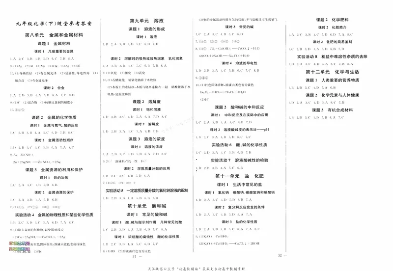 《思维新观察-化学-RJ-9下-参考答案_初中全科目同步习题+精品试卷（7-9年级）_25秋初中化学《同步习题+精品试卷》_初中化学（人教版）试卷_《思维新观察》》第2页预览