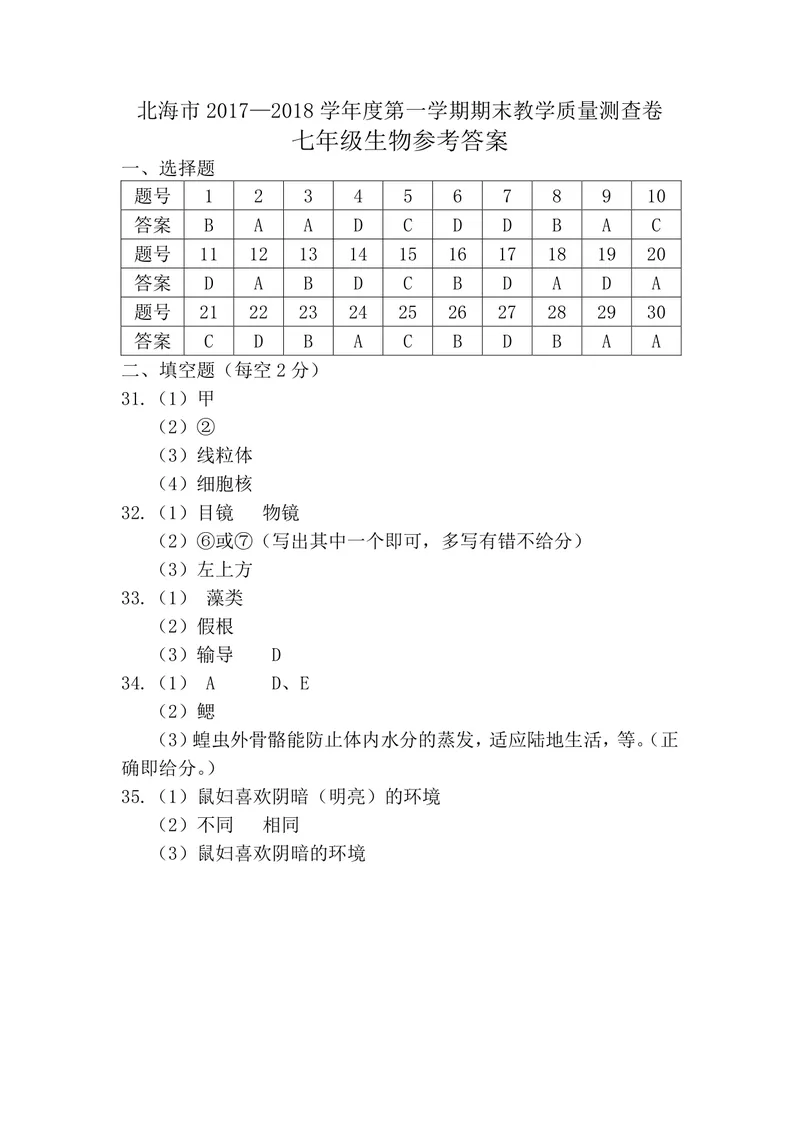 《广西北海市2017-2018学年七年级上学期期末考试生物答案(图片版)_初中全科目同步习题+精品试卷(7-9年级)_25秋初中生物《同步习题+精品试卷》_初中生物试卷(冀少版)_《真题试卷》》第1页预览