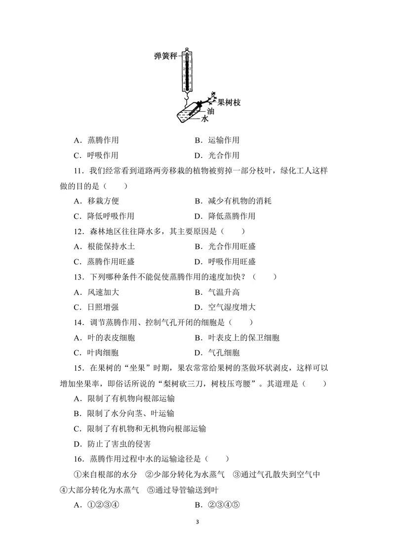 《期末测试卷_初中全科目同步习题+精品试卷（7-9年级）_25秋初中生物《同步习题+精品试卷》_初中生物试卷（北师大）_《单元试卷》_单元试卷7A_第3单元生物圈中的绿色植物》第3页预览