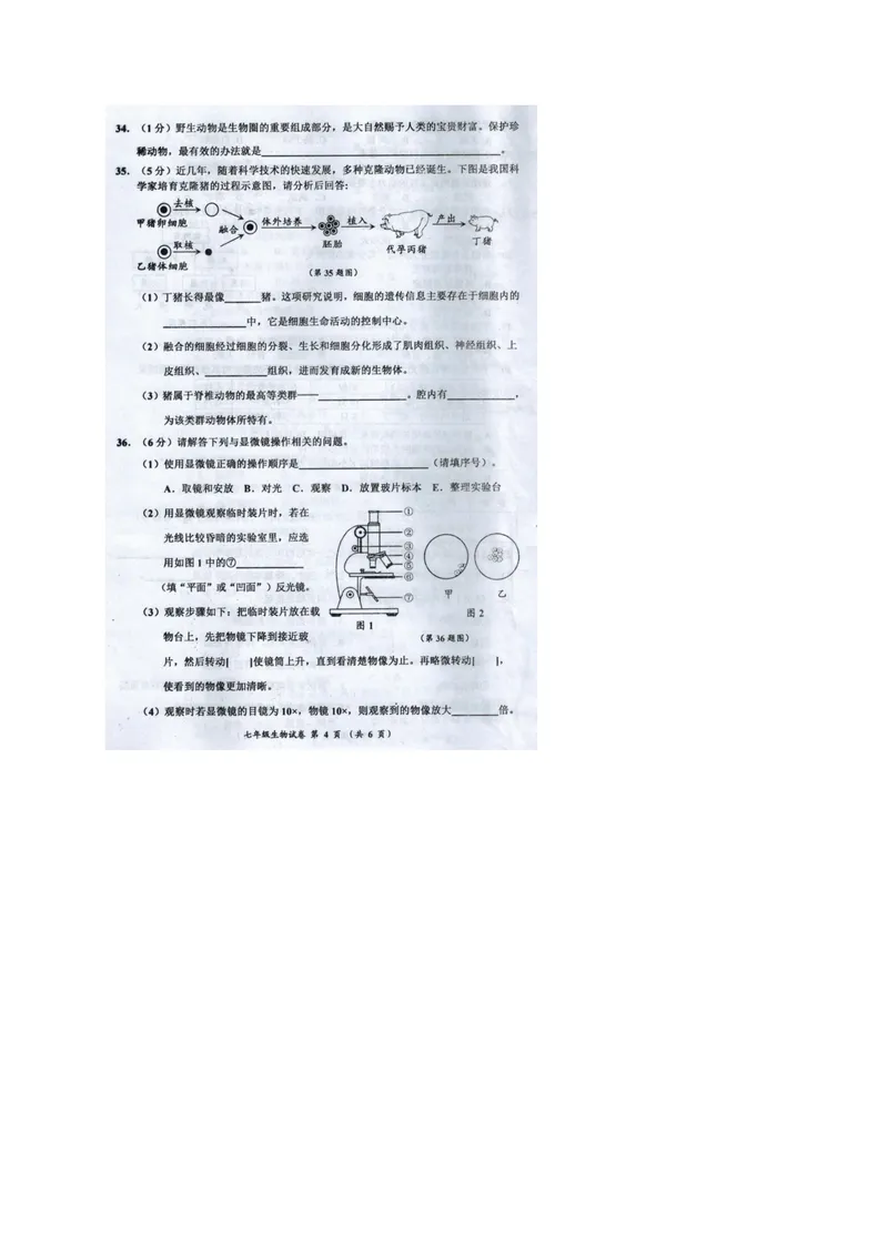 《广西来宾市2017-2018学年七年级上学期期末教学质量调研生物试题（图片版）_初中全科目同步习题+精品试卷（7-9年级）_25秋初中生物《同步习题+精品试卷》_初中生物试卷（冀少版）》第4页预览