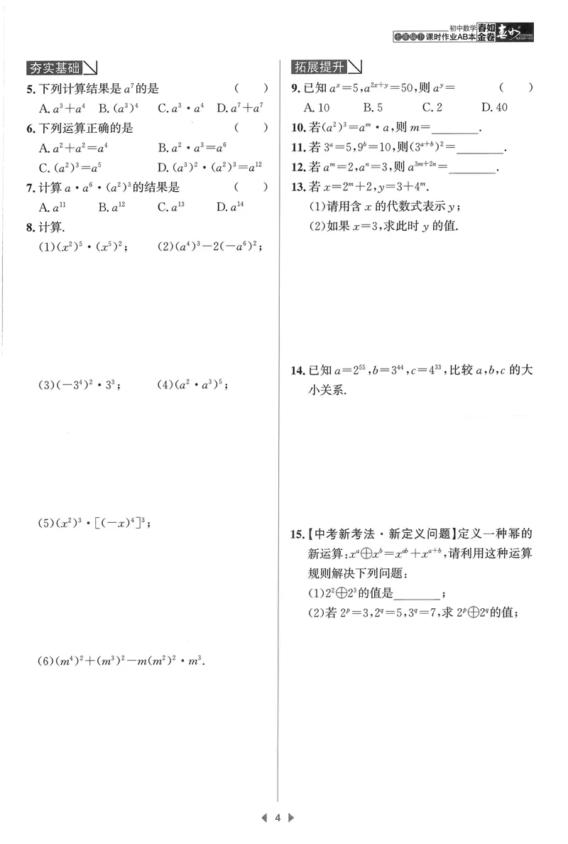 《春如金卷-初中数学-课时作业本7下B本_初中全科目同步习题+精品试卷（7-9年级）_25秋初中数学《同步习题+精品试卷》_初中数学北师大试卷_下册_《春如金卷课时作业本》25春》第7页预览