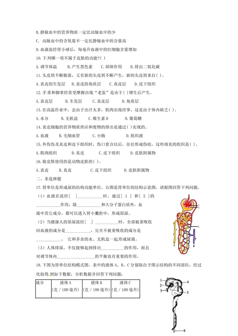 《新人教版七年级下册生物人体内废物的排出单元测试题含答案_初中全科目同步习题+精品试卷（7-9年级）_25秋初中生物《同步习题+精品试卷》_初中生物试卷（北师大）_《单元试卷》》第2页预览