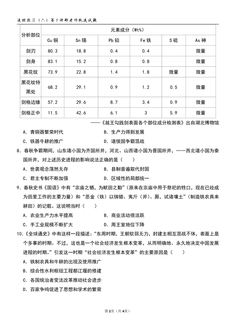 《追踪练习（五）第6讲_26初一网课_2026初一历史都运欢_初一历史培训班（秋上·全国版·A+）-都运欢_8.动荡变化中的春秋时期》第2页预览
