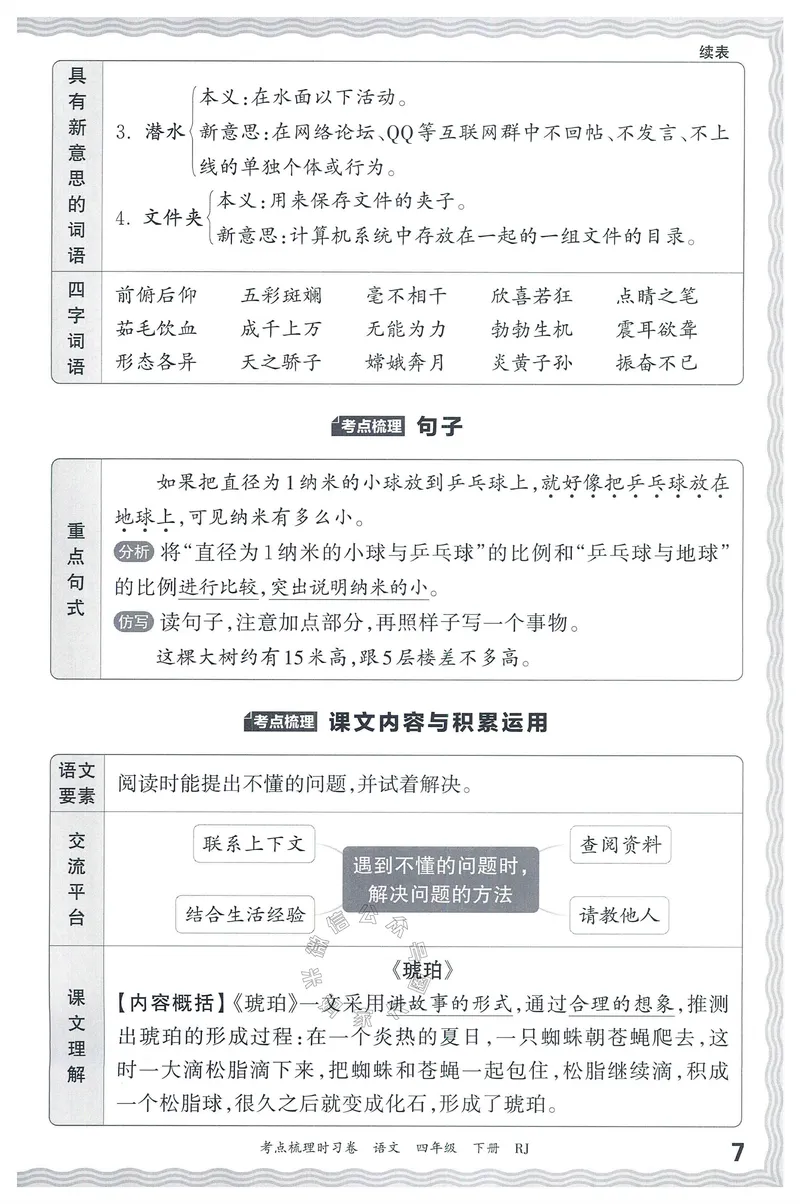 《061.24春语文王朝霞考点梳理时习卷四年级下册考点梳理手册公众号：米妈家长圈_小学1-6年级全科全套_1-6年级全科下册_四年级_其他补充资料_语文资料》第8页预览