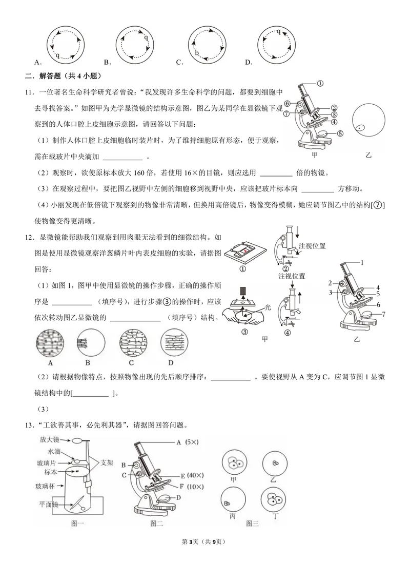 《初一生物暑假课后练习第四讲_26初一网课_2026初一生物张雨桐_初一生物培训班（秋上·全国版·A+）-张雨桐_6.显微镜的使用》第3页预览