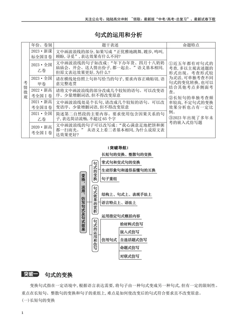 《02：句式的运用和分析_二轮复习_2024年_2024年高考语文二轮语言文字运用模块备考全国通用_资料》第1页预览