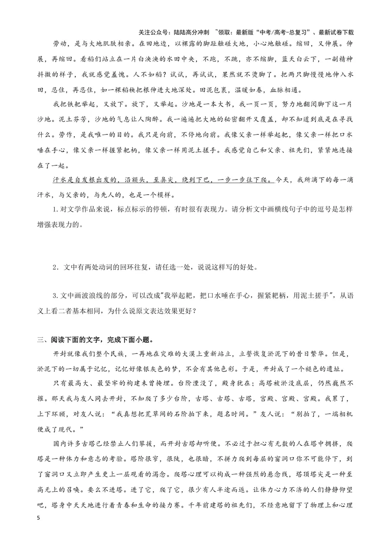 《07“标点+修辞+词句效果”考题综合语段（原卷版）_专项复习_2024年_2024高考语文语言文字运用题专题练习综合语段考题_资料》第5页预览