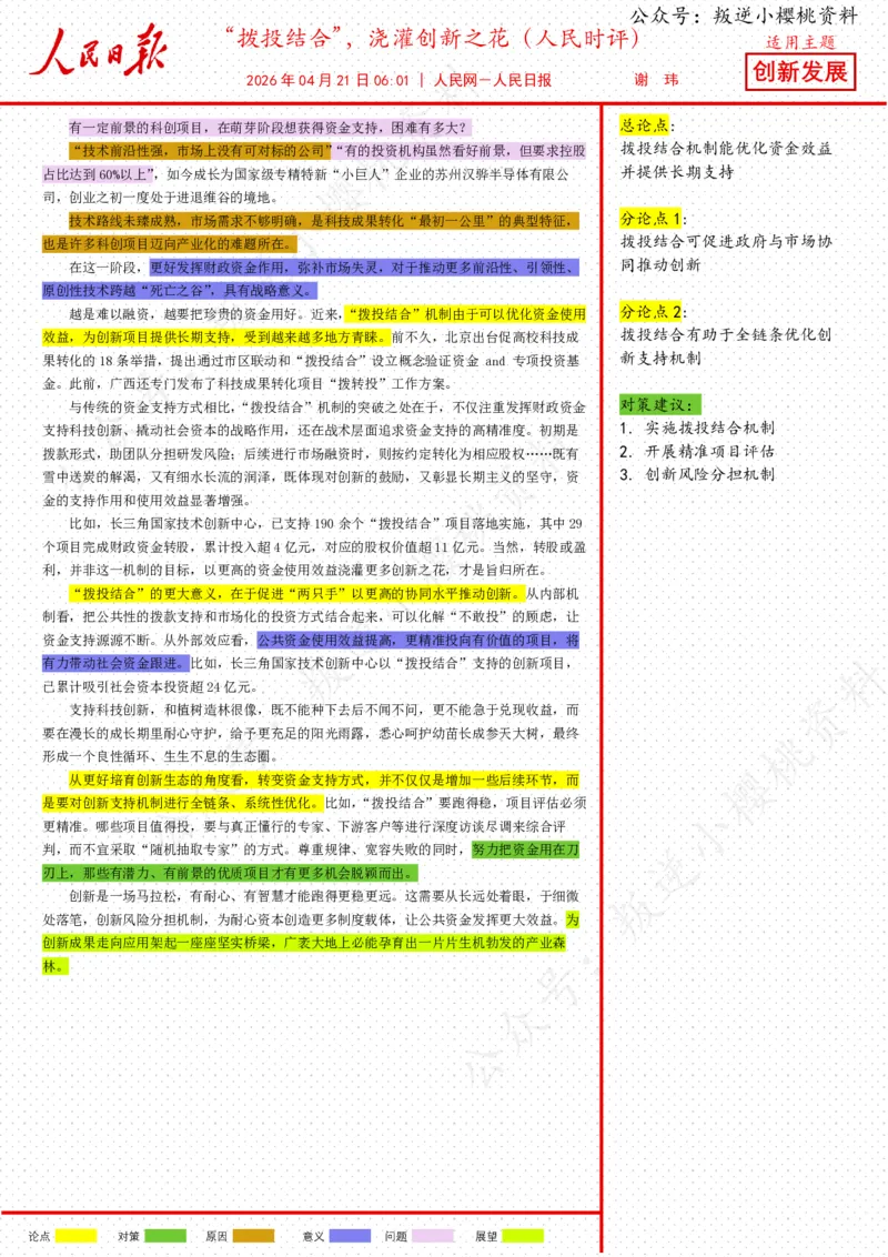 《21日-“拨投结合”，浇灌创新之花（人民时评）_3539.2027北京定向选调_08选调高分范文+写作素材+申论刷题集_20、人民日报范文每日精讲（按月更新）_4月人民日报精读》第1页预览