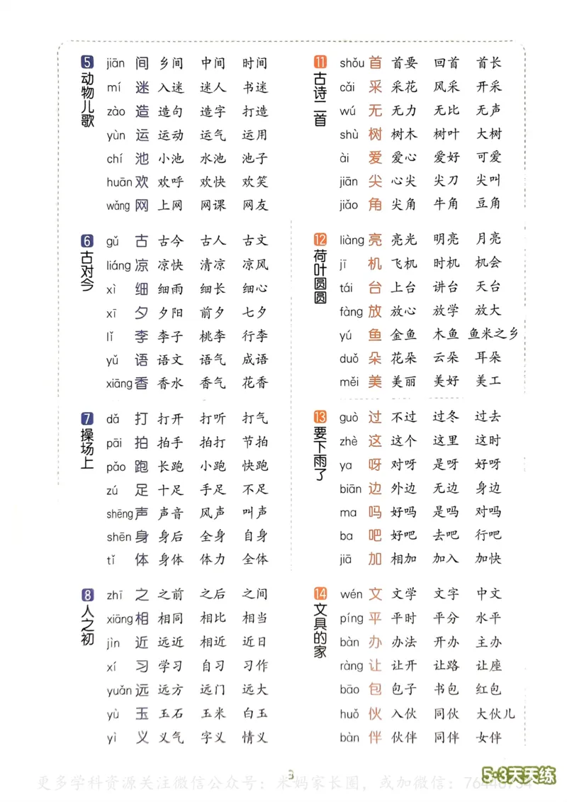 《069.24春语文53天天练一下字卡_小学1-6年级全科全套_1-6年级全科下册_一年级_其他补充资料_语文资料》第3页预览