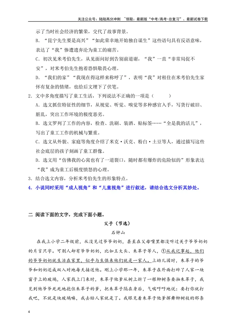 《08文学类文本阅读分析小说的叙述视角专项训练（新高考卷）（原卷版）_一轮复习_2025年_2025年高考语文一轮复习之文学类阅读（全国通用）_资料_1-资料》第4页预览