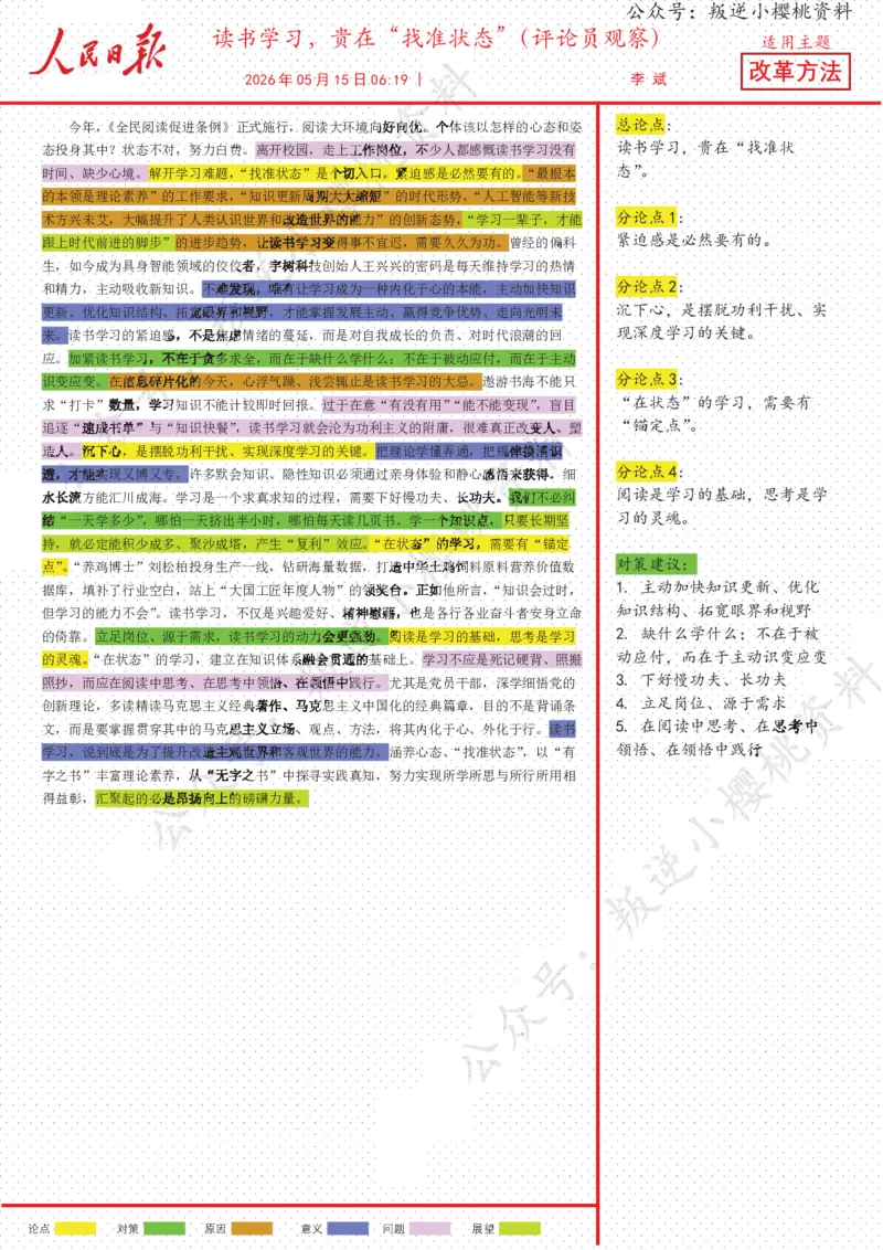 《15日-读书学习，贵在“找准状态”（评论员观察）_3539.2027北京定向选调_08选调高分范文+写作素材+申论刷题集_20、人民日报范文每日精讲（按月更新）_5月人民日报精读》第1页预览