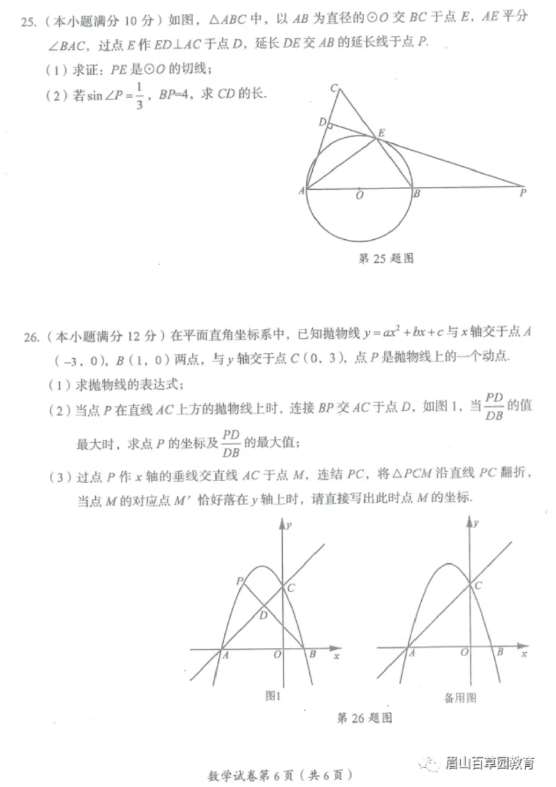 《2023四川眉山数学试卷+答案(图片版)_12.2026年4月全国各地高考模拟卷_2026版初中金考卷•45套中考试卷汇编系列合集_全国版中考真题(1)_各省市《历年中考真题》2013-2024(10)_26四川地区试卷》第6页预览