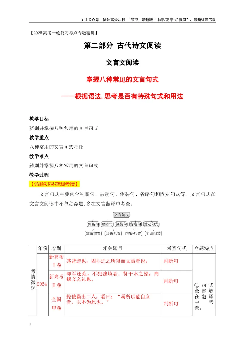 《11掌握八种常见的文言句式——根据语法,思考是否有特殊句式和用法_一轮复习_2025年_2025年高考语文一轮复习之文言文阅读（全国通用）_资料_1-资料》第1页预览