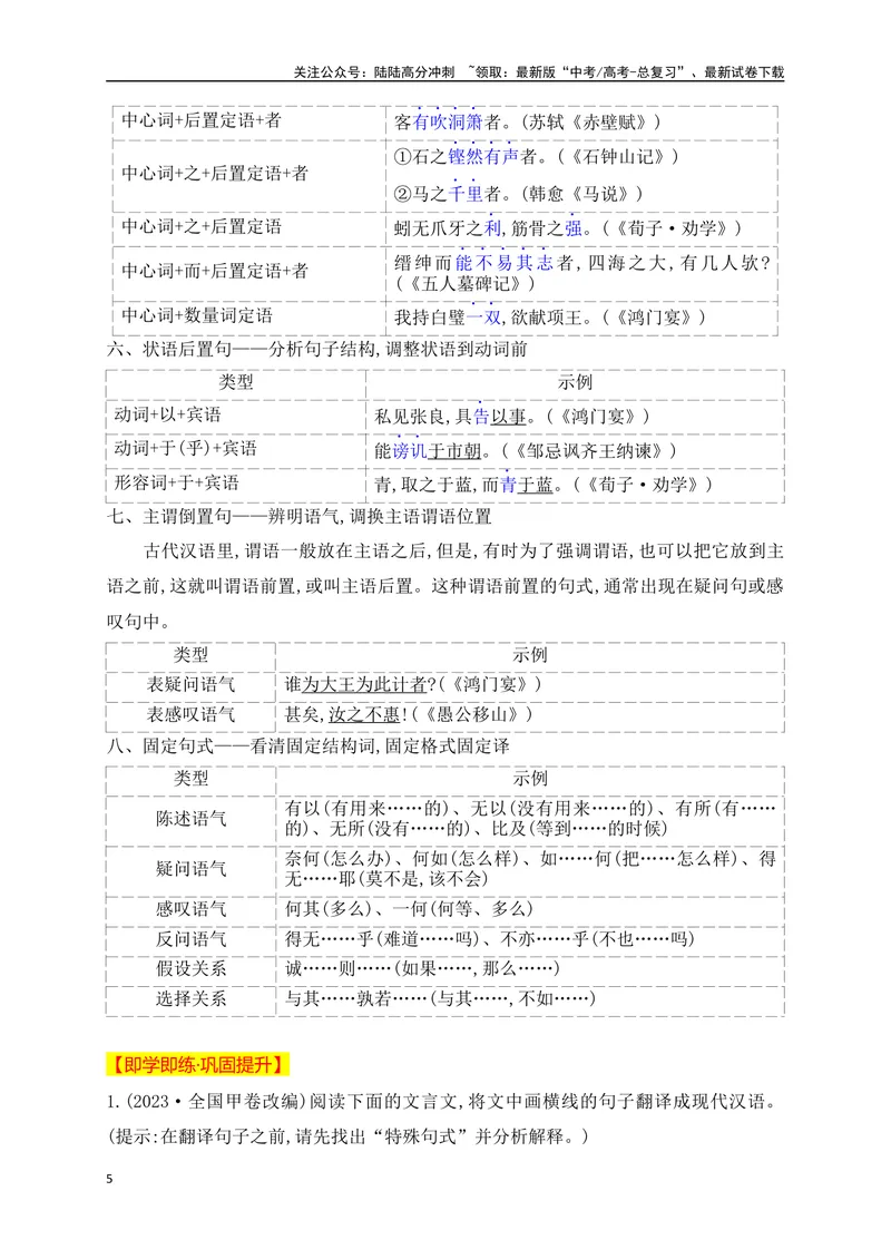 《11掌握八种常见的文言句式——根据语法,思考是否有特殊句式和用法_一轮复习_2025年_2025年高考语文一轮复习之文言文阅读（全国通用）_资料_1-资料》第5页预览