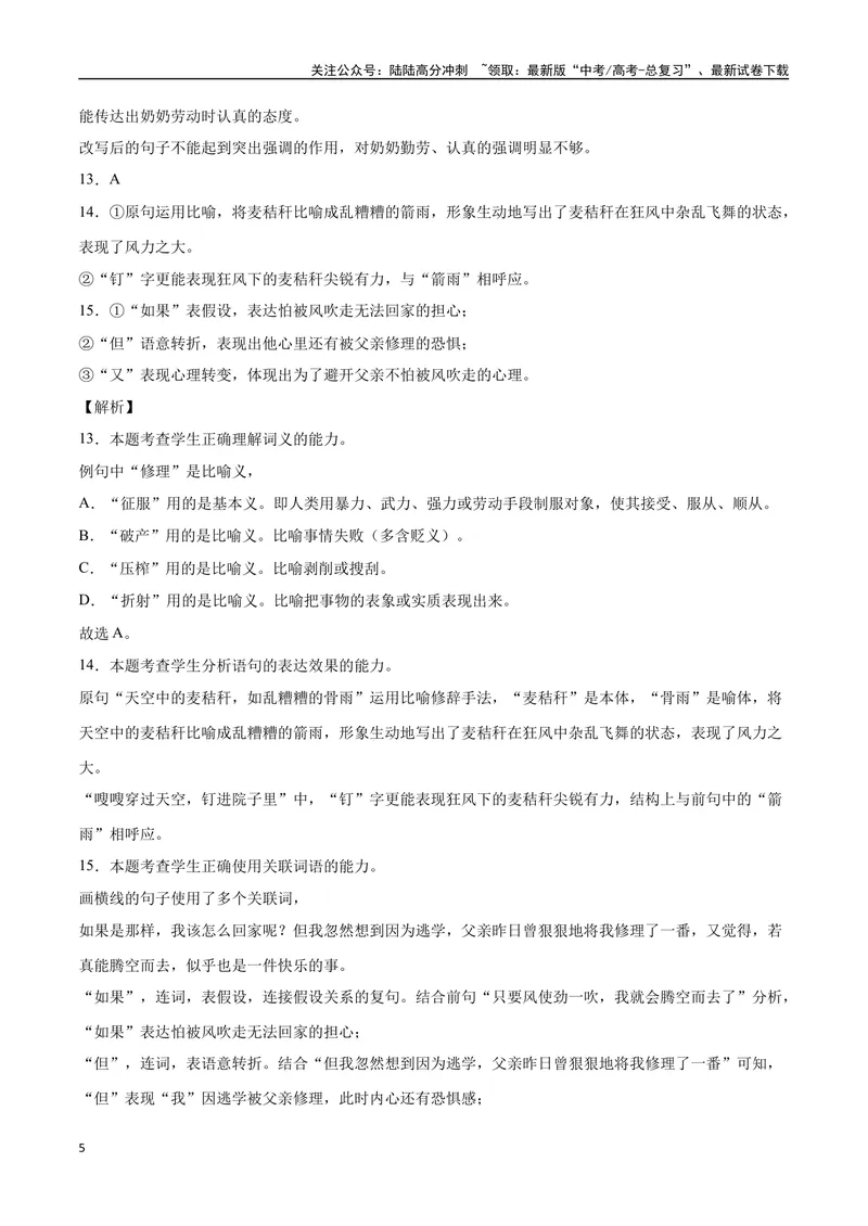 《09比较赏析句子（全解全析）_二轮复习_2025年_2025年新高考语文二轮复习高频考点重难点强化训练卷_资料》第5页预览